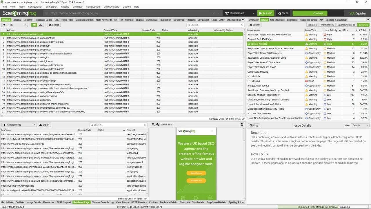 Screaming Frog SEO Spider SEO Spider interface screenshot