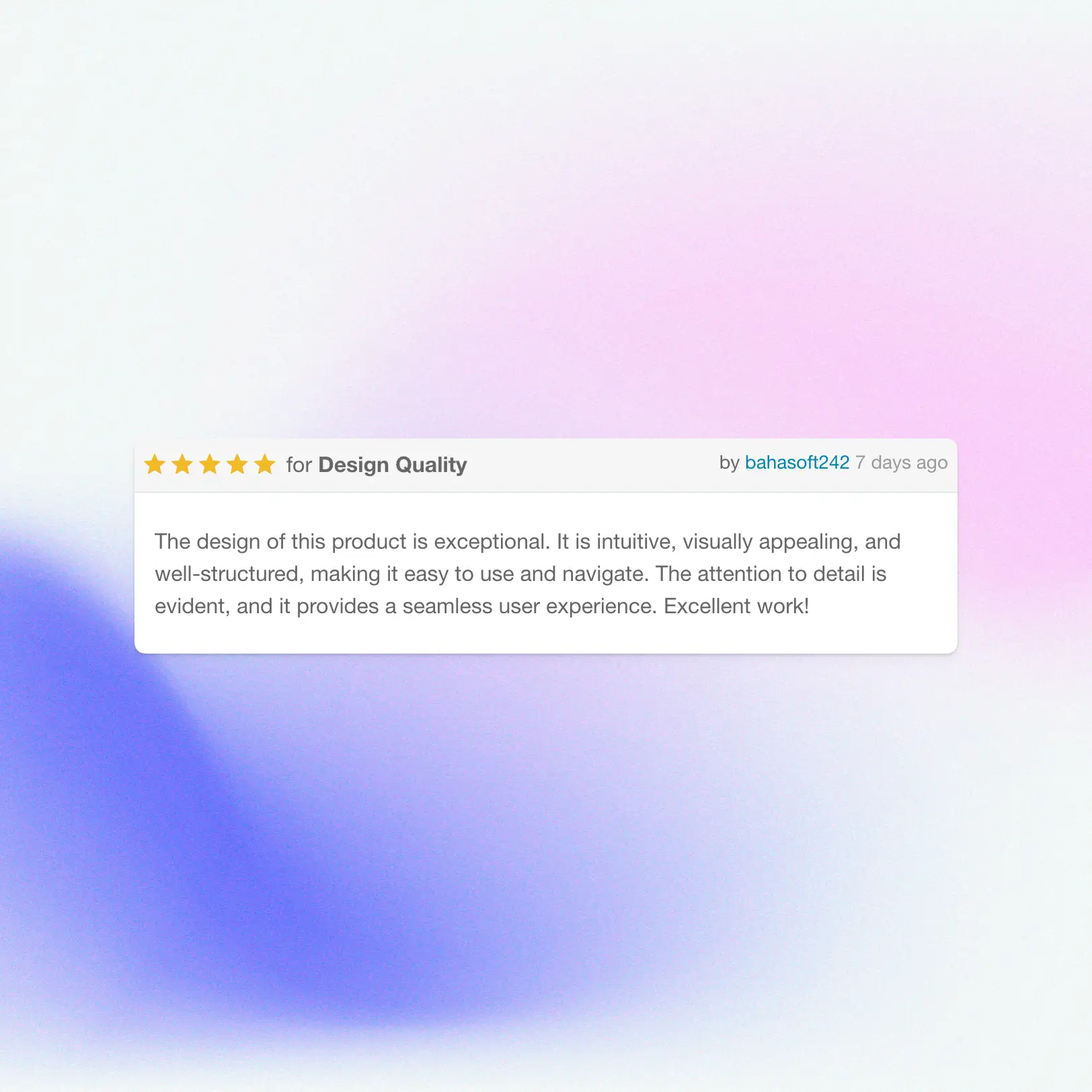 66audit customer review card praising the product design quality